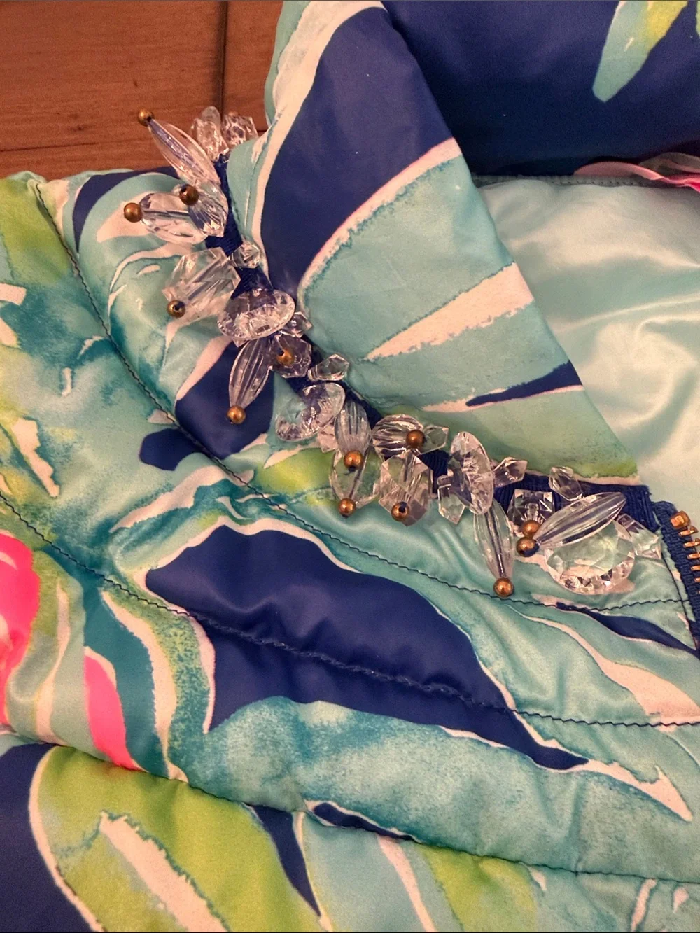 Lilly Pulitzer Puffer Down Jacket Carolena Ikat Blue Island Exotic size Small
